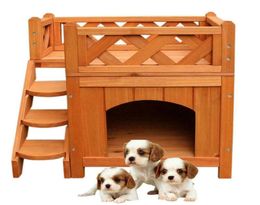 New Pet Wooden Cat House Living House Kennel with Balcony Small Dog Outdoor4494006