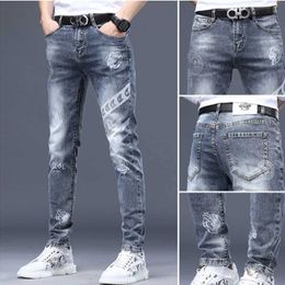 Men's Jeans 2024 New Mens Spring Jeans Fashion Wash Pants High Quality Slim Fit Retro Blue Hip Hop Jeans Street Clothing Mens Denim Trousers Q240523