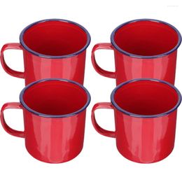 Mugs 4Pcs Mug Cup Enamel Vintage Coffee Lightweight Retro Tea Set Handle For Travel Home Office