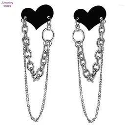 Stud Earrings Hip Hop Black Heart Tassel Chain For Women Korean Brincos 2024 Femme Jewelry Streetwear Fashion