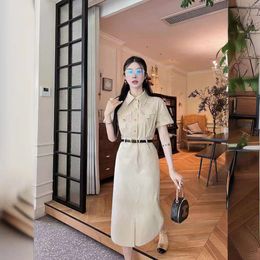 Women's Tanks & Camis Mm24 Summer Fashion Belt Decoration Temperament Commuting Style Slim Short Sleeve Dress