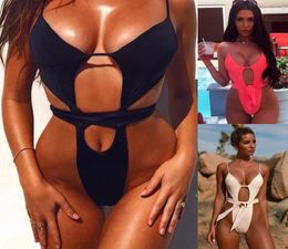 New Sexy Backless Hollow Out Bandage Straps One Piece Thong Swimwear Swimsuit for Women SXL Black White Red9578869