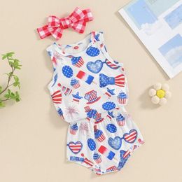 Clothing Sets Baby Girl 4th Of July Outfit Born Romper Shorts Set Sleeveless Stars And Stripe Print Bodysuit Headbands Dbxtb