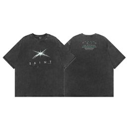 Men's T-Shirts Saint Michael Mens Vintage T-shirt Trendy Brand Fashion Casual Heavy Work Old style Black Short sleeved Loose Large Top Unisex J240522
