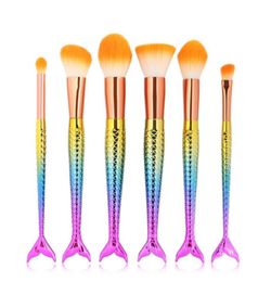 6PCS Mermaid Pro Makeup Brushes Set Foundation Blending Powder Eyeshadow Contour Concealer Blush Cosmetic Beauty Make Up Kits Tool6184728