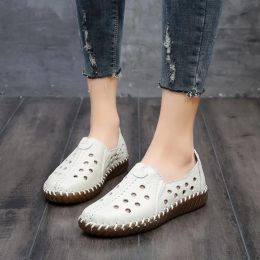 Autumn Wide Width Women Shoes Genuine Leather Ballet Flats Women's White Loafers Driving Moccasins Ladies Shoes For Foot Bones