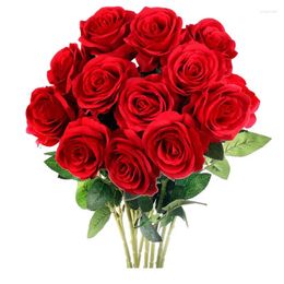 Decorative Flowers 52cm Red White Roses Artificial For Wedding Decoration Home Room Decor Po Props Silk Fabric Party Floral Arrangement
