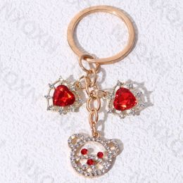 Pretty Red Heart Bear Head Keychain Love Animals Key Ring For Women Girl Friendship Gift Handmade DIY Jewlery Set