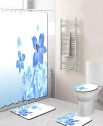 Bath Mats 4PcsSet Bathroom Rugs Set Anti Slip Waterproof Shower Curtain Pedestal Rug Lid Toilet Cover Mat Home Decor8710430