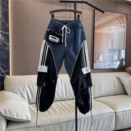 European style and trendy American style cargo pants casual pants for women men in spring/summer 2024 new elastic waist and leg tied jeans