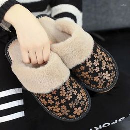 Slippers Cotton At Home Autumn And Winter Female Fashion Warm Non-Slip Plush Indoor Lovely Broken Flower Silent