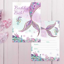 Gift Cards Greeting Cards Mermaid Birthday Party Decoration Childrens 1 Year Old Birthday Baby Shower Party Supplies Gift 12 Paper Invitation Card WX5.22