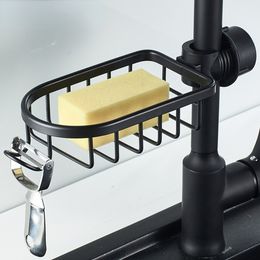 Adjustable Faucet Drainage Bathroom Shelf Black White Shower Storage Holder Basket Kitchen Sundries Storage Rack