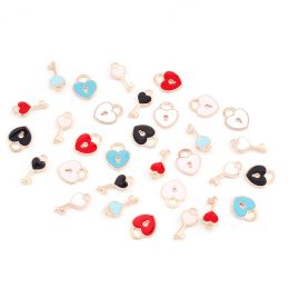 10Pcs Heart Key Lock Enamel Pendants Charms Love Couple Hanging Dangle Charm For DIY Bracelet Necklace Earrings Jewellery Making