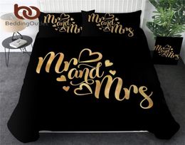 BeddingOutlet Luxury Bedding Sets Romantic Letters Duvet Cover for Couple Bedspreads Mr and Mrs Golden Bed Set Valentines Gift 2014699491