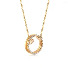 Pendants Models 2024 Double Ring Champagne Gold Pendant S925 Sterling Silver Necklace Small And Versatile Minimalist