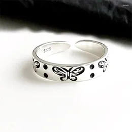 Cluster Rings Simple Forest Small Fresh Butterfly Silver Plated Jewellery Female Retro Sweet Personality Opening R491