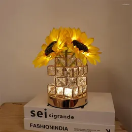 Table Lamps Sunflower Led Night Light Dimmable Touch Lamp Crystal Decoration Desktop Bedroom Bedside Atmosphere Gift Birthday