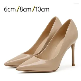 Dress Shoes Pointed Toe High-heeled Women Fashion Luxury Patent Leather Pumps Stilettos Sexy Ladies Wedding Black Naked Colour 10cm