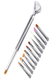 Nail Art Kits 10pc Pen Brush Set Replace Head Metal Diamond Cuticle Remover Crystal Flower Drawing Painting Liner Design Tool8555192