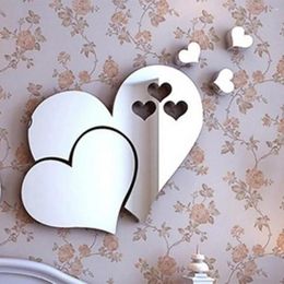 Wall Stickers 3D DIY Acrylic Mirror Sticker Flower/Heart Decal Mosaic Effect Living Room Bedroom Home Decor Wallpaper