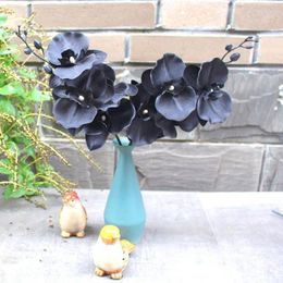 Decorative Flowers Black Orchid Artificial Flower Branch Phalaenopsis Silk Fake DIY Vases Arrangement Home Decoration Props Ornament