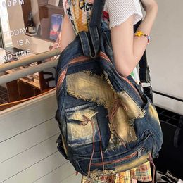 Used backpack, student leisure commuting backpack, 2024 large capacity denim backpack 240524