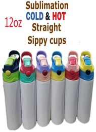 12oz Sublimation Sippy Cup 350ml Stainless Steel Kids Water Bottle Heat Insulation Child Sports Flask with Bouncing Straw Lid A095943863
