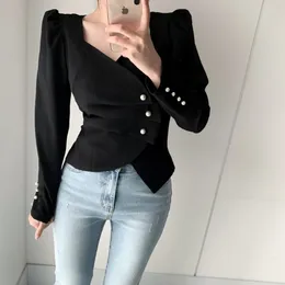 Women's Polos Korean Chic Trendy Sense Of Design Niche Pearl Buckle Peach Collar Shirt Slim Fit Slimming Short Long Sleeve Top