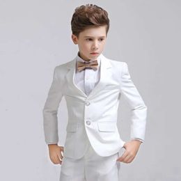 Kids White Blazer Vest Pants 3PCS Set Children Baptism Wedding Prom Photography Suit Baby Boys Elegant Dress Party Costume