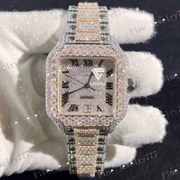 Beste Qualität Zwei -Ton -VVS Moissanite Watch Bast Down Out Men Luxus Square Form Diamond HipHop Automatische Maschine Uhr