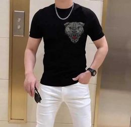 Men's T-Shirts Mens Rhinestones tshirt men Drawstring Male drop shipping tshirt Fitness PLEIN ALI Top tees 2024 J240523