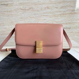 10A Mirror quality designer Women Medium Pure 24cm Teen Polihed Cowhide Leather Shoulder Crobody Pink Color Claic Box Bag Free Shipping