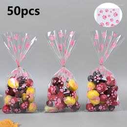 Gift Wrap 50pcs Pink Dog Print Cellophane Bags Plastic Treat Favor Bag Animal Pet Paws Themed Birthday Party Supplies Decor