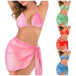 Sexy Bikini With Cover Ups Women Bathing Suits Summer Triangle Push Up Thin Strappy Swimwear Sarong Skirt Halter Swimsuits