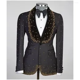 Men's Suits Luxury 3 Pieces Beads Pearls Diamonds One Button Wide Velvet Lapel Blazer Custom Made Plus Size Jacket Vest Pants
