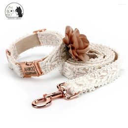 Dog Collars Lace Collar Set Fashion Flowers Girl Puppy Cat Tag Leash Adjustable For Small Medium Large Dogs Free ID Pendant