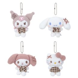 Cute Mocha Plaid Bow Kawaii Rabbit Cinnamoroll Plush Doll Keychain Melody Soft Stuffed Cartoon Keyring Kuromi Bag Decoration Pendent Toys 171