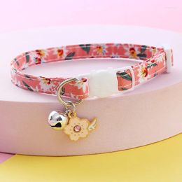 Dog Collars Printed Floral Pet Collar Pendant Adjustable Cotton Cat And Supplies Necklace For Outdoor