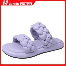 Slippers 2024 Purple Bread Cross Flip Flops Women Platformform With Summer Fashion Peep Toe Mules Slides