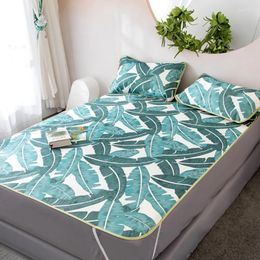 Bedding Sets 2024 Summer Cool Ice Silk Bed Supplies Set 3D Mat Mattress Topper Pad Beautiful Pattern With Bright Colors Viscose Fiber