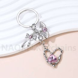 Y2k Pink Heart Wing Bow Keychain Pretty Pendant Key Ring For Women Girls Friendship Gift Handmade DIY Jewellery Set