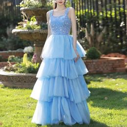 Party Dresses Square Collar Sequined Elegant Wedding Dress Tiered Slim Sling Prom Vestidos 2024 Temperament Pleated Evening