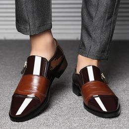 Black Patent PU Leather Shoes Slip on Formal Men Plus Size Point Toe Wedding for Male Elegant Business Casual 240524