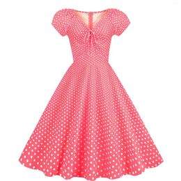 Casual Dresses Women's Clothing Hepburn Retro Summer Polka Dot Printed Dress Elegant Fashion Pink Red Bubble Short Sleeve Large Swing