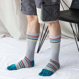 Men's Socks Colorful Five Toe Hosiery Stripe Pattern Yoga Sports Middle Tube Five-Finger Male