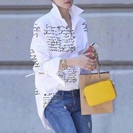 Women's T Shirts Onecozyday Original White Loose Shirt Female Long Sleeve Blouse Letter Pattern Tops Lapel Daily Casual Going Out For Women