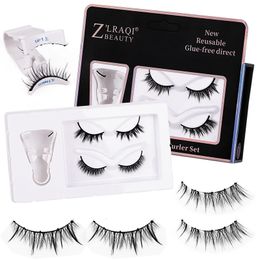 Reusable dual magnetic eyelashes 8 pieces 2 pairs C curly natural glue free 3D false eyelash kit with application for false eyelashes 240510