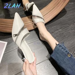 Slippers Summer Women's Mules Zlah Metal Decoration Fashion Shoes Pointed Toe