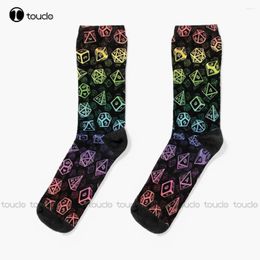 Women Socks D20 Dice Set Pattern (Rainbow) Girls Personalised Custom Unisex Adult Teen Youth Halloween Christmas Gift